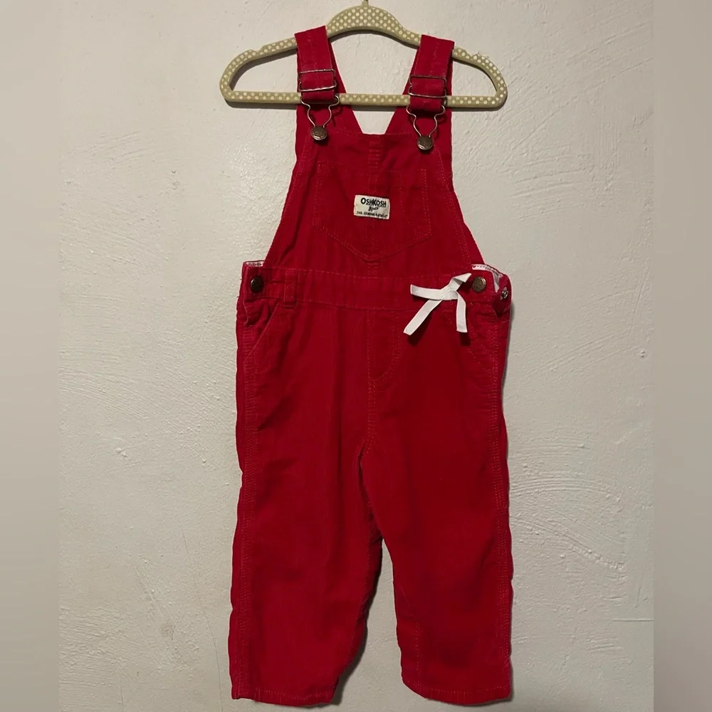 OshKosh B'gosh Vibrant Red Overalls with White Bow Accent
